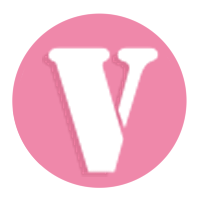White V on pink background